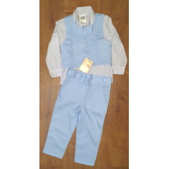 Conjunto Social Pajem Camisa Branca Calça e Colete Azul Claro
