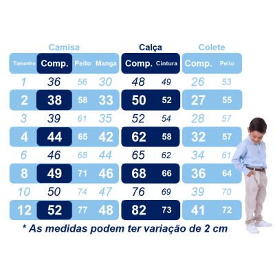 Conjunto Social Pajem Camisa Branca Calça e Colete Azul Claro