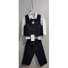 Conjunto Social Pajem Camisa Branca Calça e Colete Azul Escuro