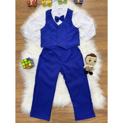 Conjunto Social Pajem Camisa Branca Calça e Colete Azul Royal