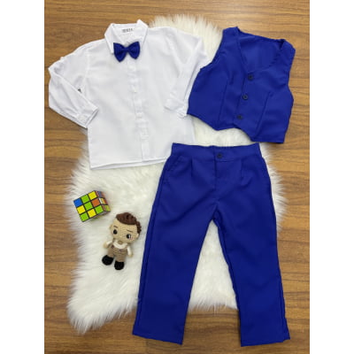 Conjunto Social Pajem Camisa Branca Calça e Colete Azul Royal