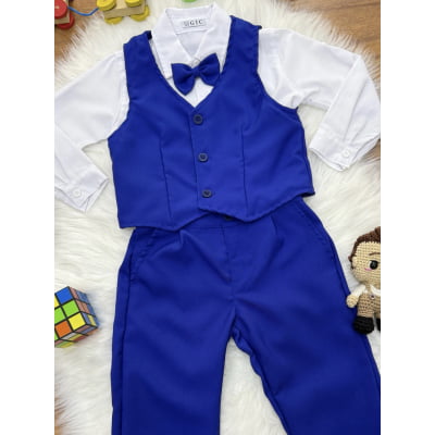 Conjunto Social Pajem Camisa Branca Calça e Colete Azul Royal