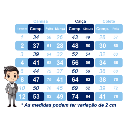 Conjunto Social Pajem Camisa Branca Calça e Colete Azul Royal