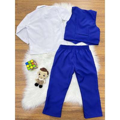 Conjunto Social Pajem Camisa Branca Calça e Colete Azul Royal