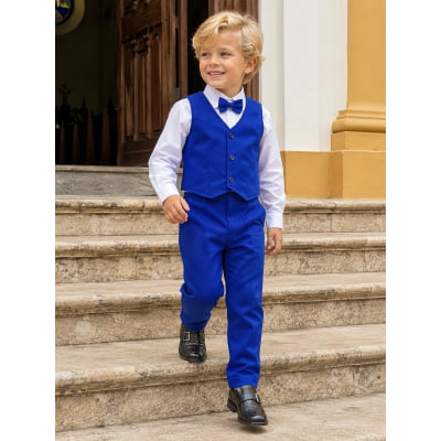 Conjunto Social Pajem Camisa Branca Calça e Colete Azul Royal