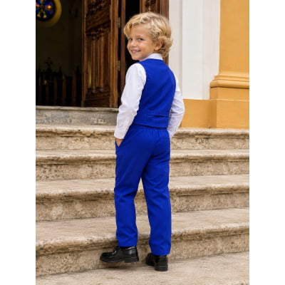 Conjunto Social Pajem Camisa Branca Calça e Colete Azul Royal