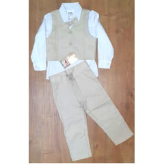 Conjunto Social Pajem Camisa Branca Calça e Colete Bege