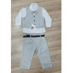 Conjunto Social Pajem Camisa Branca Calça e Colete Cinza Claro