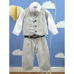 Conjunto Social Pajem Camisa Branca Calça e Colete Cinza Claro