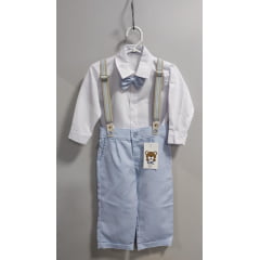 Conjunto Social Pajem Camisa Branca Calça e Susp. Azul Claro