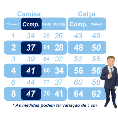 Conjunto Social Pajem Camisa Branca Calça e Susp. Azul Claro