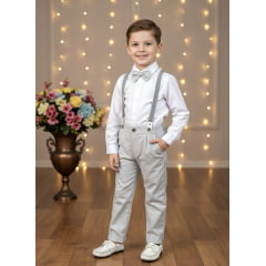 Conjunto Social Pajem Camisa Branca Calça e Susp. Cinza Claro Conjunto Social Pajem Camisa Branca Calça e Susp. Cinza Claro