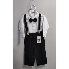 Conjunto Social Pajem Camisa Branca Calça e Susp. Preto