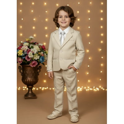 Terno Social com Calça Bege e Camisa Branca Pajem Terno Social com Calça Bege e Camisa Branca Pajem