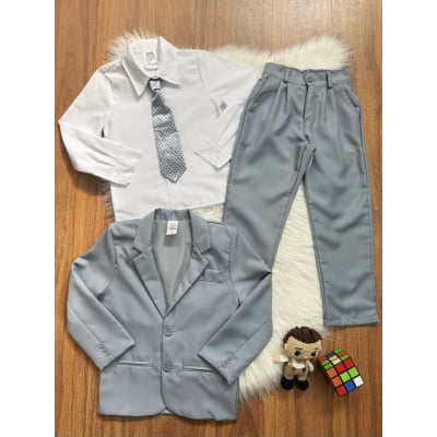 Conjunto Social Pajem Camisa Branca Calça e Terno Cinza