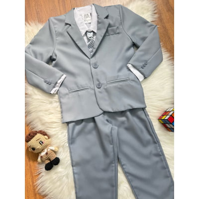 Conjunto Social Pajem Camisa Branca Calça e Terno Cinza