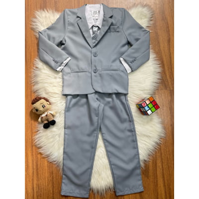 Conjunto Social Pajem Camisa Branca Calça e Terno Cinza