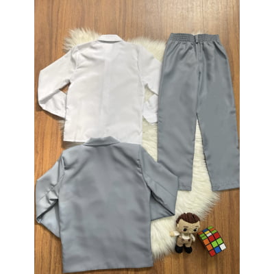 Conjunto Social Pajem Camisa Branca Calça e Terno Cinza