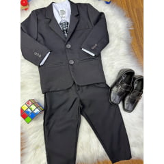 Conjunto Social Pajem Camisa Branca Calça e Terno Preto