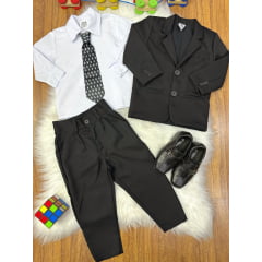 Conjunto Social Pajem Camisa Branca Calça e Terno Preto