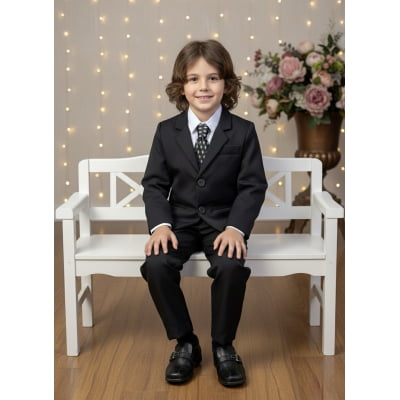 Conjunto Social Pajem Camisa Branca Calça e Terno Preto