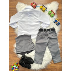 Conjunto Social Pajem Camisa Branca Calça Gravata e Colete Cinza