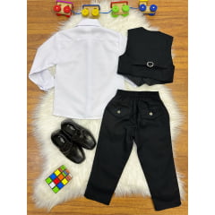 Conjunto Social Pajem Camisa Branca Calça Gravata e Colete Preto