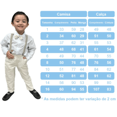 Conjunto Social Pajem Camisa Branca Calça Gravata e Susp. Cinza