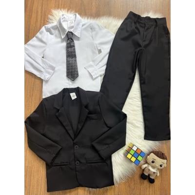 Conjunto Social Pajem Camisa Branca Calça Gravata e Terno Preto