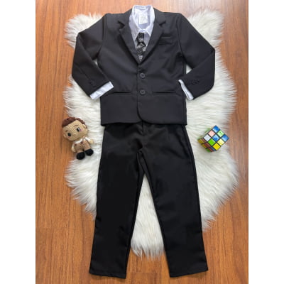 Conjunto Social Pajem Camisa Branca Calça Gravata e Terno Preto