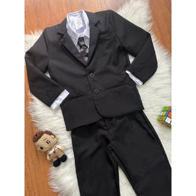 Conjunto Social Pajem Camisa Branca Calça Gravata e Terno Preto