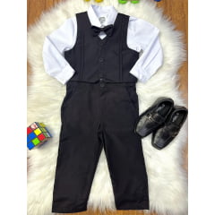 Conjunto Social Pajem Camisa Branca com Calça e Colete Preto