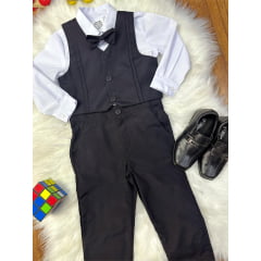 Conjunto Social Pajem Camisa Branca com Calça e Colete Preto