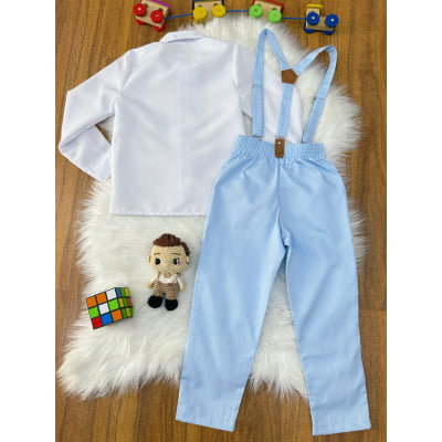 Conjunto Social Pajem Camisa Branca com Calça e Susp. Azul