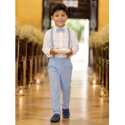 Conjunto Social Pajem Camisa Branca com Calça e Susp. Azul Bebê Conjunto Social Pajem Camisa Branca com Calça e Susp. Azul Bebê
