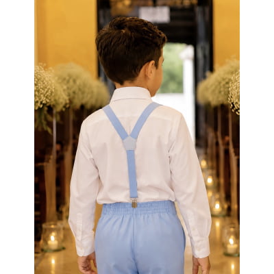 Conjunto Social Pajem Camisa Branca com Calça e Susp. Azul Bebê