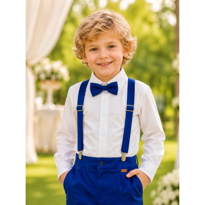 Conjunto Social Pajem Camisa Branca com Calça e Susp. Azul Royal