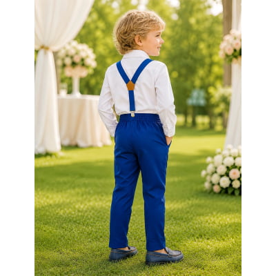 Conjunto Social Pajem Camisa Branca com Calça e Susp. Azul Royal