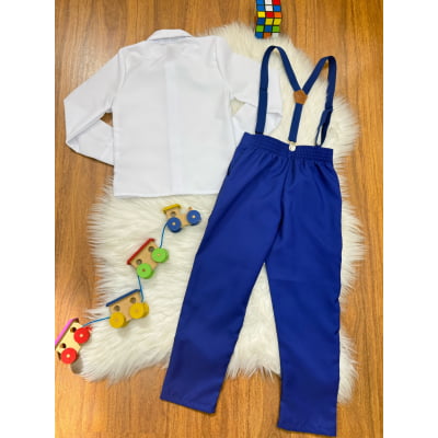 Conjunto Social Pajem Camisa Branca com Calça e Susp. Azul Royal
