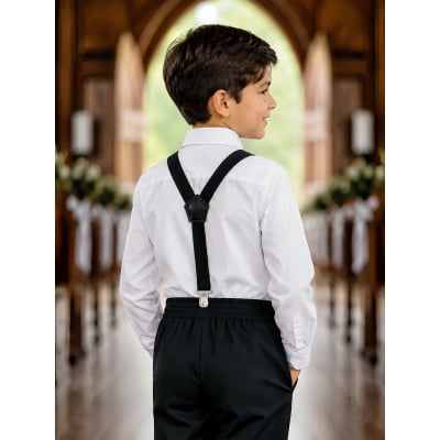 Conjunto Social Pajem Camisa Branca com Calça e Susp. Preto