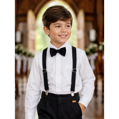 Conjunto Social Pajem Camisa Branca com Calça e Susp. Preto