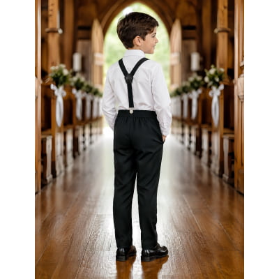 Conjunto Social Pajem Camisa Branca com Calça e Susp. Preto