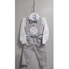Conjunto Social Pajem Camisa Branca Gravata Calça e Colete Cinza