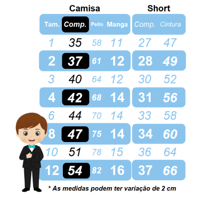 Conjunto Social Pajem Camisa Branca Short e Susp. Azul Claro