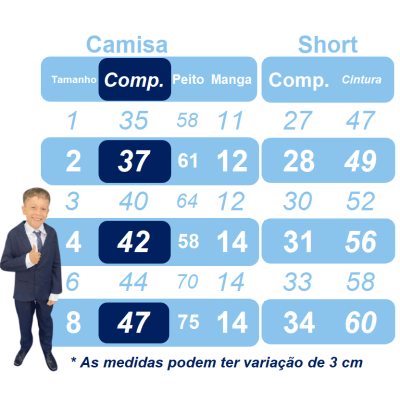 Conjunto Social Pajem Camisa Branca Short e Susp. Azul Escuro