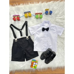 Conjunto Social Pajem Camisa Branca Short e Susp. Preto