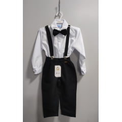 Conjunto Social Pajem Camisa Branco Calça Gravata Susp. Preto