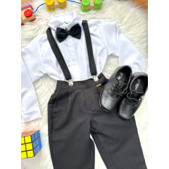 Conjunto Social Pajem Camisa Branco Calça Gravata Susp. Preto