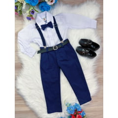 Conjunto Social Pajem Camisa Calça Gravata e Susp. Azul Marinho