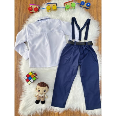 Conjunto Social Pajem Camisa Calça Gravata e Susp. Azul Marinho